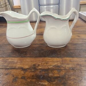 Set of Two Vintage Creamers with Striped Accents